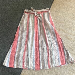 Linen Blend Striped Multicolor Maxi Skirt